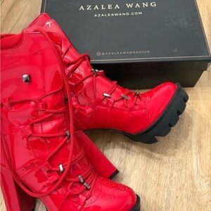 Azalea Wang Red Lace Up Women's Boots